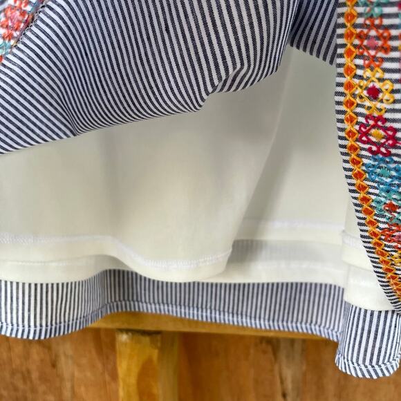 Savanna Jane Women's Blue Striped Embroidered Trim Mini Dress Size S - Picture 5 of 7